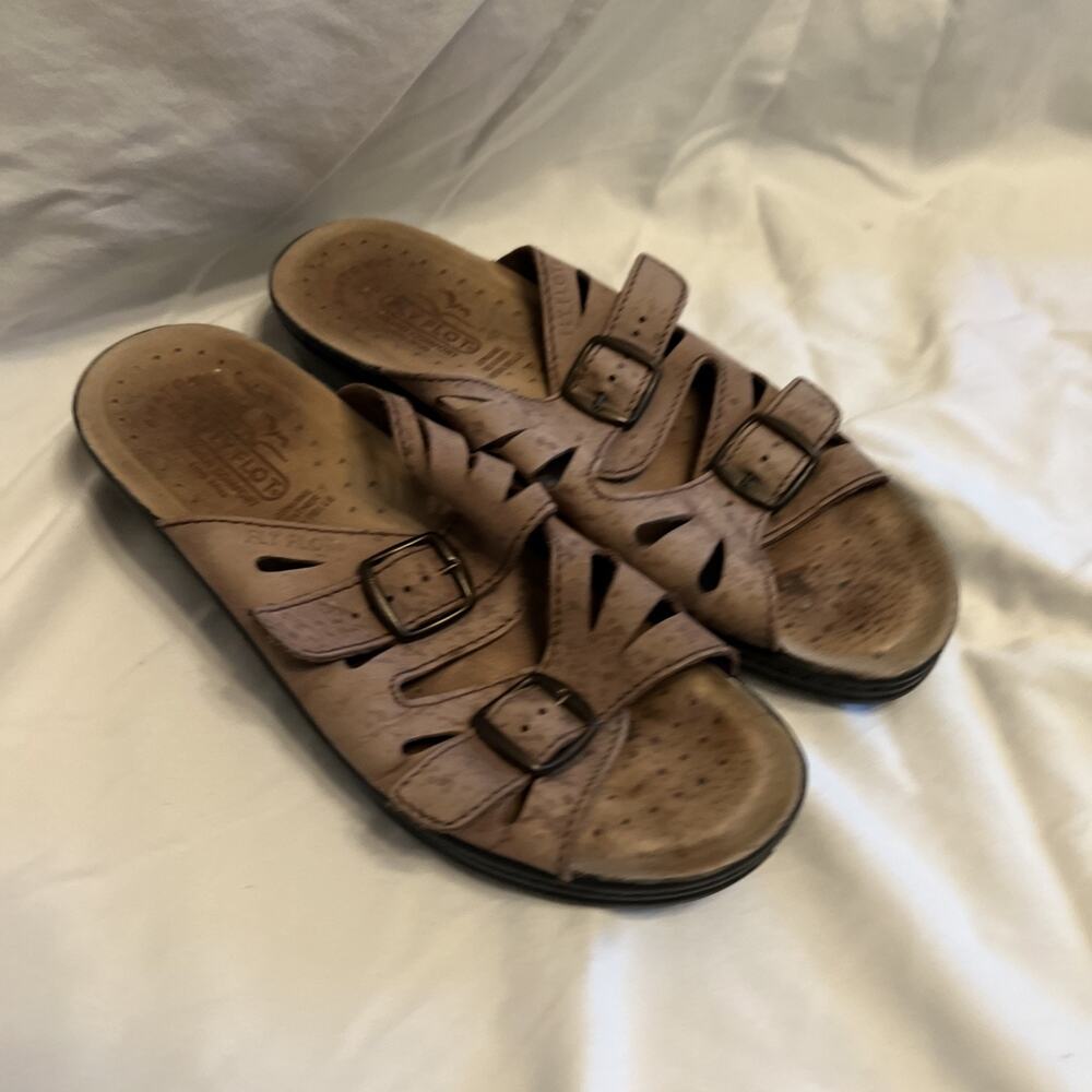 Fly Flot Sandal Slide Strappy Casual Comfort Leather Brown Women’s Size 40
